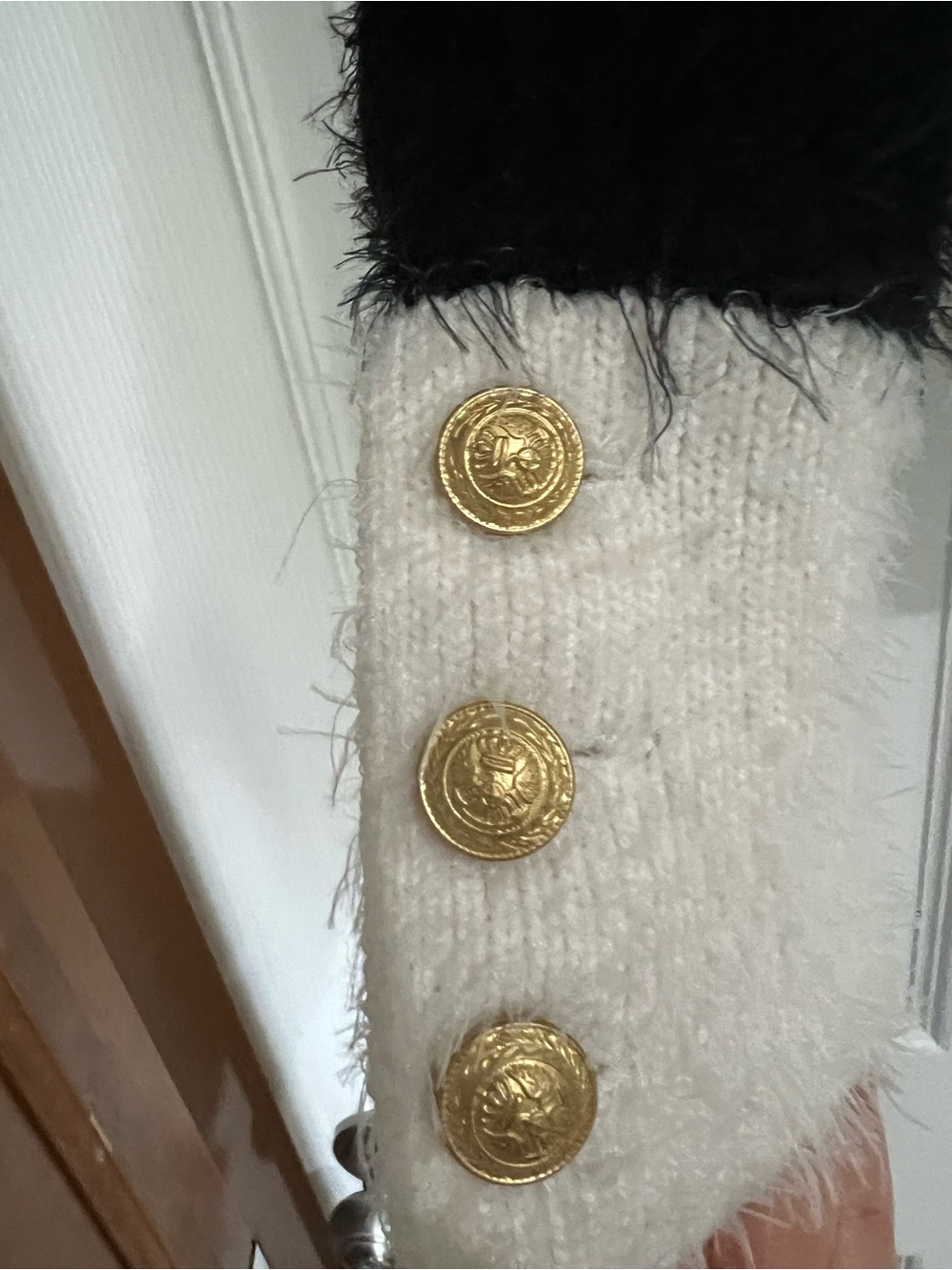 L'AGENCE Black & White Fuzzy Knit Blazer Cardigan - Picture 3 of 11